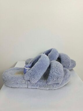 UGG Plush Double-Strap Shearling Slide Sandals in Light Lavender